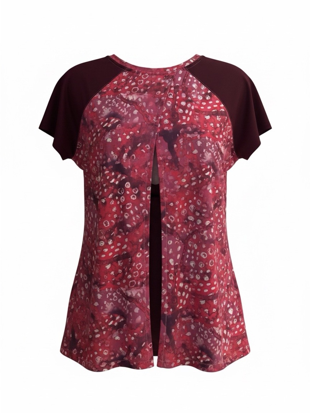 Reel Legends Reel-Tec Performance Top XL Burgundy & Pink Print Open Back Shirt